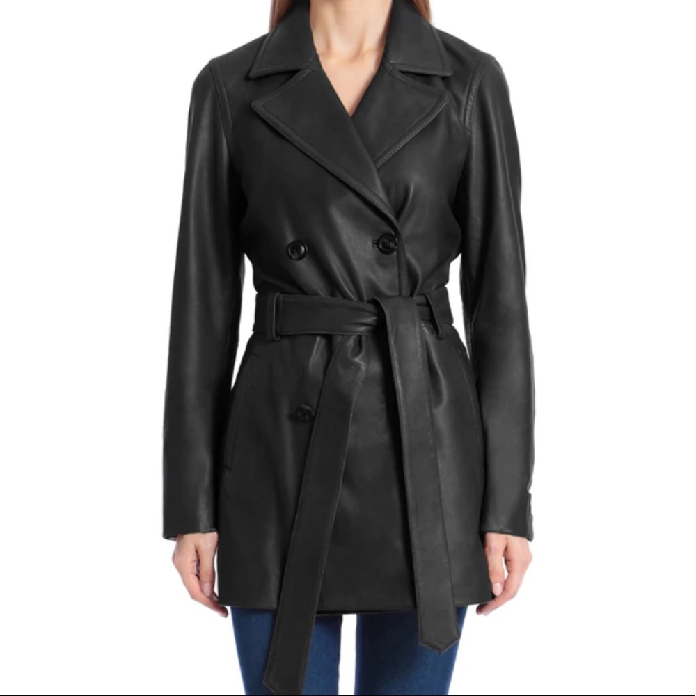 Genuine leather Double breasted trench coat